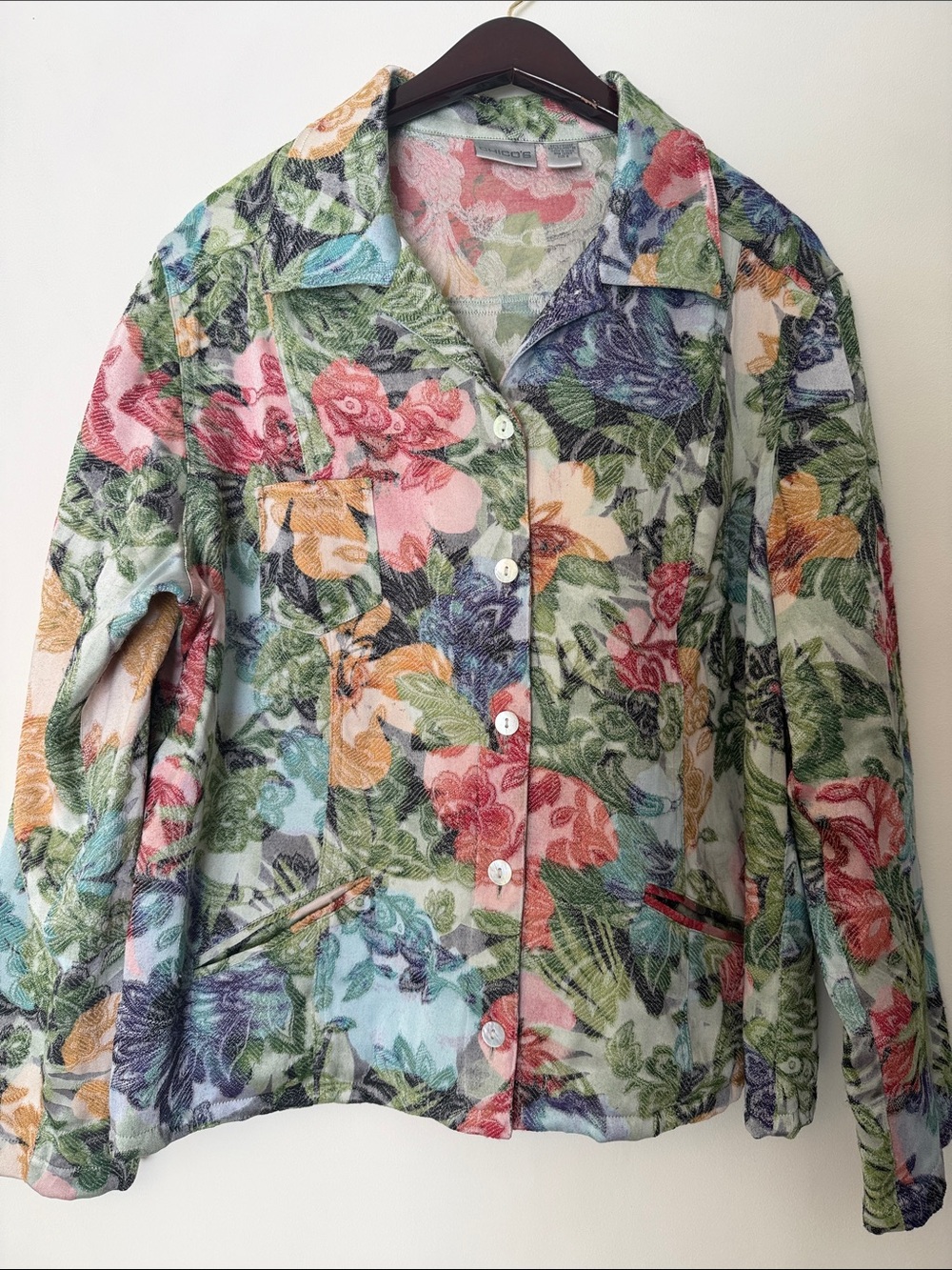 CHICO’S Floral Multi-Color Lightweight Button-Front Jacket size XL - Picture 2 of 9